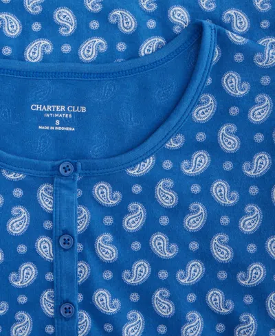 Charter Club Women's Cotton Printed Henley Sleepshirt, Created For Macy's In Blue