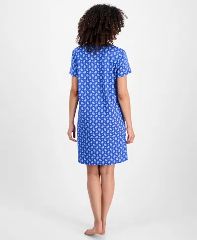 Charter Club Women's Cotton Printed Henley Sleepshirt, Created For Macy's In Blue