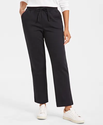 Style & Co Women's Plus Size Mid Rise Drawstring-waist Fleece Pant, Created For Macy's In Black