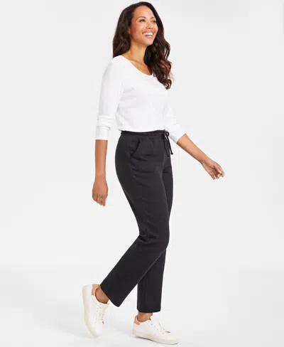 Style & Co Women's Plus Size Mid Rise Drawstring-waist Fleece Pant, Created For Macy's In Black