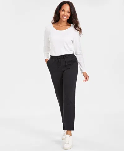 Style & Co Women's Plus Size Mid Rise Drawstring-waist Fleece Pant, Created For Macy's In Black
