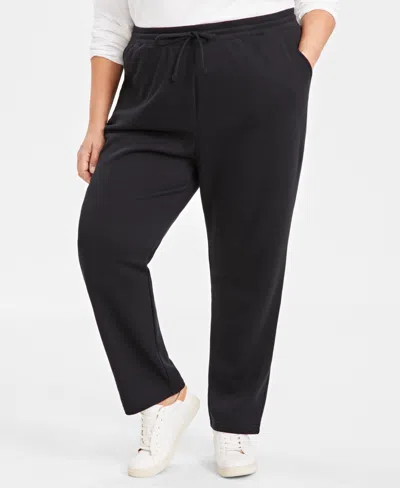 Style & Co Women's Plus Size Mid Rise Drawstring-waist Fleece Pant, Created For Macy's In Black