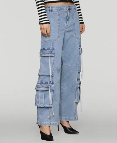 Avec Les Filles Women's Multi Pocket Wide-leg Cargo Jeans In Blue