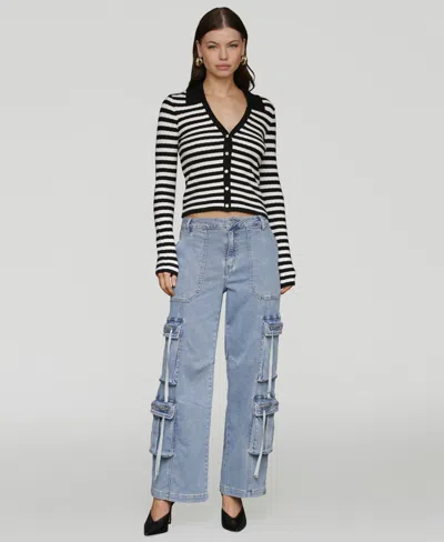 Avec Les Filles Women's Multi Pocket Wide-leg Cargo Jeans In Blue