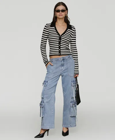 Avec Les Filles Women's Multi Pocket Wide-leg Cargo Jeans In Blue