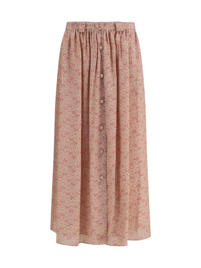Kristina Ti Foliage-print Button-front Midi Skirt In Brown