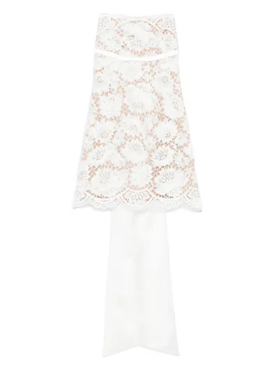 Self-portrait White Lace Satin Bow Mini Dress In White