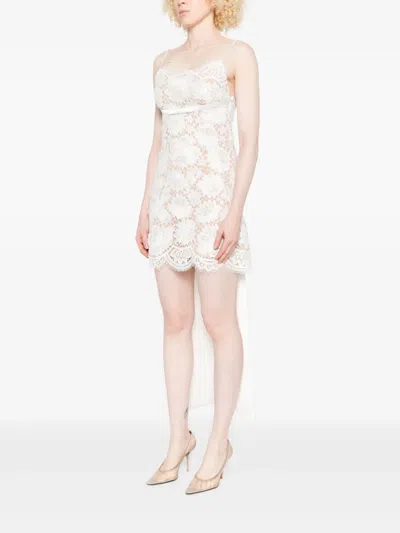 Self-portrait White Lace Satin Bow Mini Dress In White