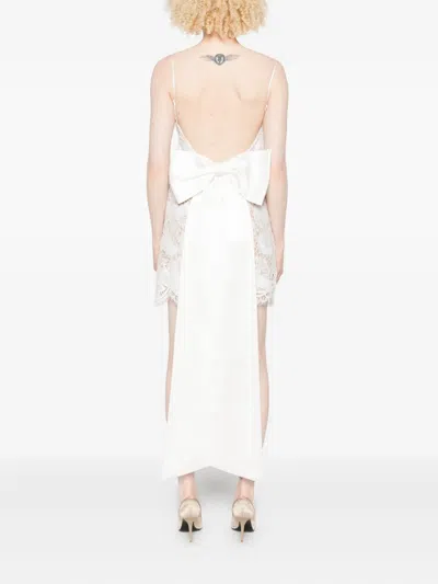 Self-portrait White Lace Satin Bow Mini Dress In White