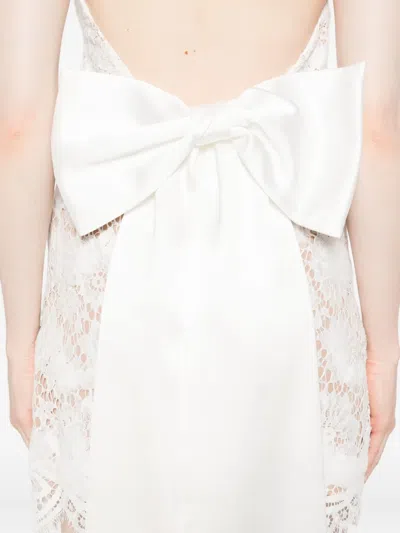Self-portrait White Lace Satin Bow Mini Dress In White