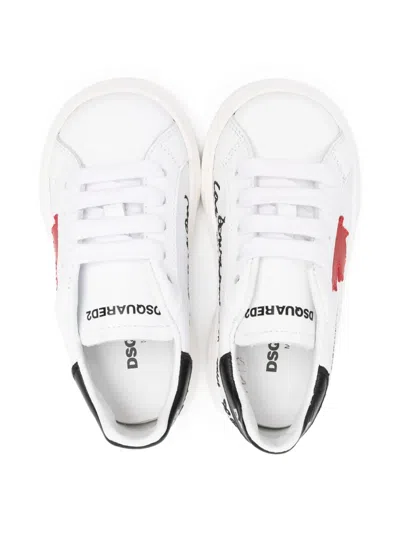 Dsquared2 Maple-leaf Leather Sneakers In White