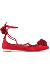 AQUAZZURA Sunshine pompom-embellished suede ballet flats