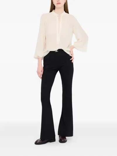 Liu •jo Bow Collar Button Charm Keyhole Pleated Sheer In White