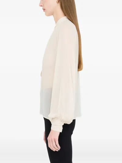 Liu •jo Bow Collar Button Charm Keyhole Pleated Sheer In White