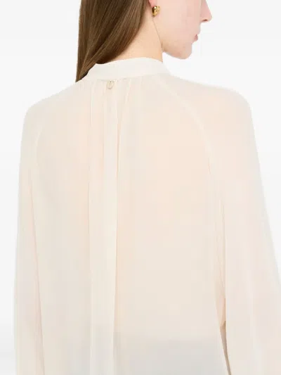 Liu •jo Bow Collar Button Charm Keyhole Pleated Sheer In White