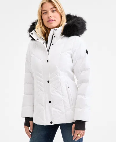 Michael Kors Michael  Plus Size Faux-fur-trim Hooded Puffer Coat, Exclusively At Macy's In White