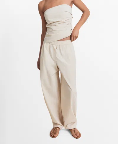 Mango Cotton Paperbag Trousers Ecru In White