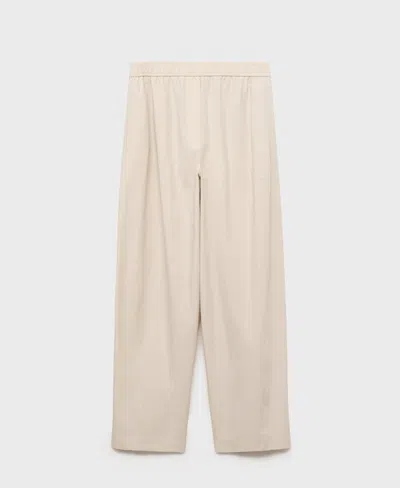 Mango Cotton Paperbag Trousers Ecru In White