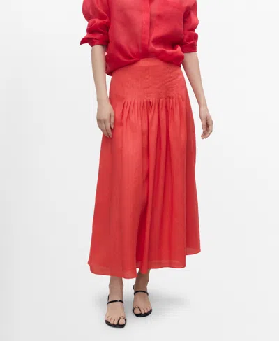Mango Ramie Pleated Skirt Red In Red