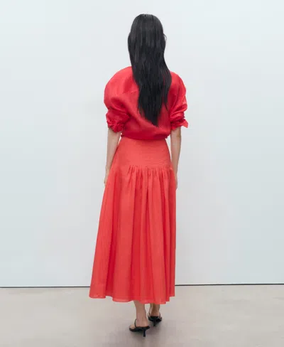 Mango Ramie Pleated Skirt Red In Red