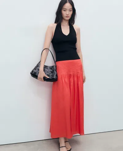 Mango Ramie Pleated Skirt Red In Red