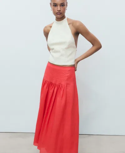 Mango Ramie Pleated Skirt Red In Red