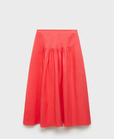 Mango Ramie Pleated Skirt Red In Red