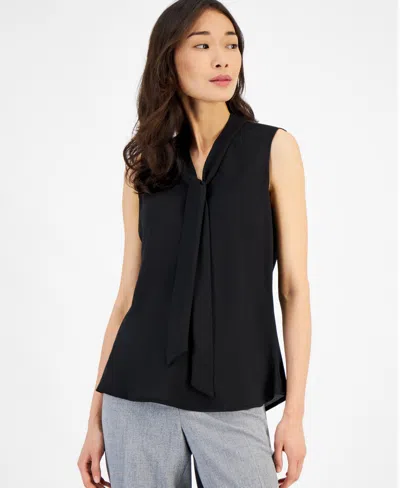 Kasper Women's Sleeveless Tie-neck Top, Regular & Petite In Black