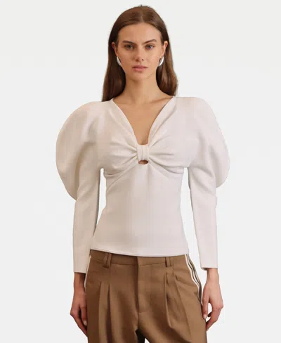 Avec Les Filles Women's Exaggerated-sleeve Bow Top In White