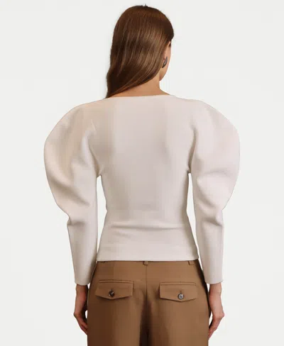 Avec Les Filles Women's Exaggerated-sleeve Bow Top In White