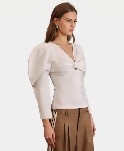 Avec Les Filles Women's Exaggerated-sleeve Bow Top In White