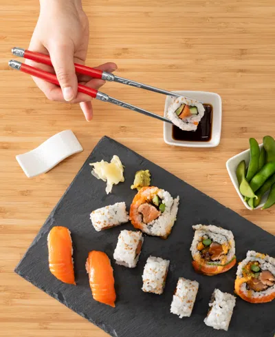 French Home Chopsticks With Handles, Ceramic Rests And Sauce Bowls, Set Of 2 Pairs In Pink