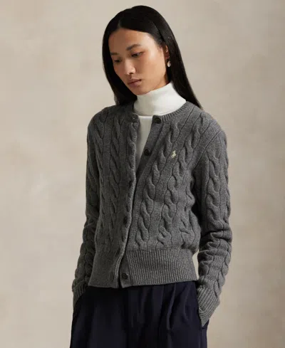 Polo Ralph Lauren Cable Knit Sweater With Button-up Front And Fitted Ribbed Hem In Gray