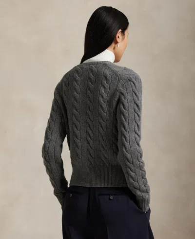 Polo Ralph Lauren Cable Knit Sweater With Button-up Front And Fitted Ribbed Hem In Gray