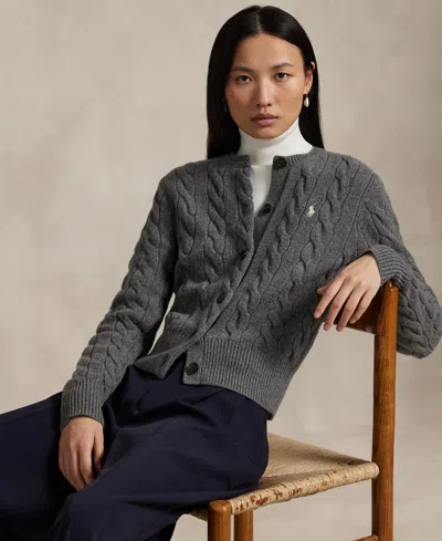 Polo Ralph Lauren Cable Knit Sweater With Button-up Front And Fitted Ribbed Hem In Gray