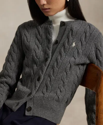 Polo Ralph Lauren Cable Knit Sweater With Button-up Front And Fitted Ribbed Hem In Gray