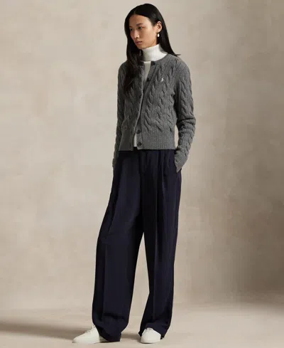 Polo Ralph Lauren Cable Knit Sweater With Button-up Front And Fitted Ribbed Hem In Gray