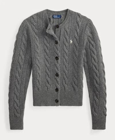 Polo Ralph Lauren Cable Knit Sweater With Button-up Front And Fitted Ribbed Hem In Gray