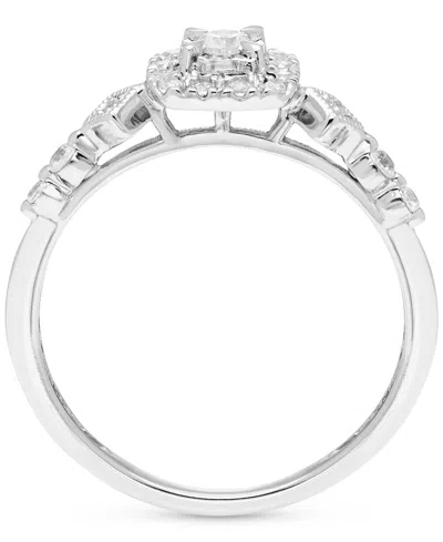 Macy's Diamond Halo Vintage Inspired Engagement Ring (1/4 Ct. T.w.) In 14k White Gold In Metallic
