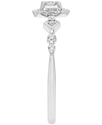 Macy's Diamond Halo Vintage Inspired Engagement Ring (1/4 Ct. T.w.) In 14k White Gold In Metallic