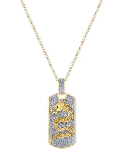 Macy's Men's Diamond Pave Dragon Dog Tag 22" Pendant Necklace (1 Ct. T.w.) In 10k Gold In Black