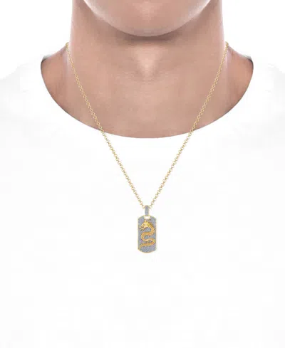 Macy's Men's Diamond Pave Dragon Dog Tag 22" Pendant Necklace (1 Ct. T.w.) In 10k Gold In Black