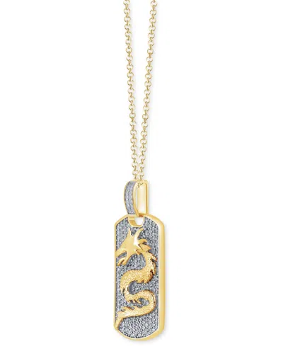 Macy's Men's Diamond Pave Dragon Dog Tag 22" Pendant Necklace (1 Ct. T.w.) In 10k Gold In Black