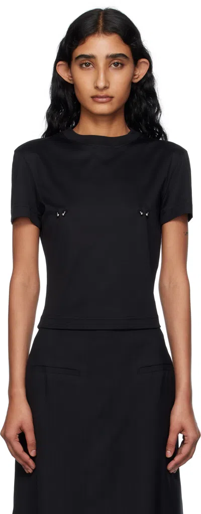 Mugler Cropped Tshirt Embellished Embellishments In Black