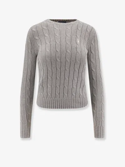 Polo Ralph Lauren Grey Crewneck Sweater With Pony Embroidery On The Front In Cotton Woman In Gray