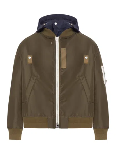 Sacai Khaki Nylon Bomber Jacket In Green
