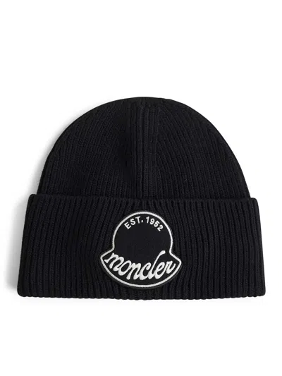 Moncler Knitted Cotton Beanie Hat Turn Up Brim In Brown
