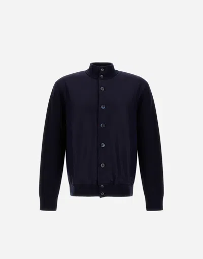 Herno Blue Button-front High-neck Cardigan In Blue