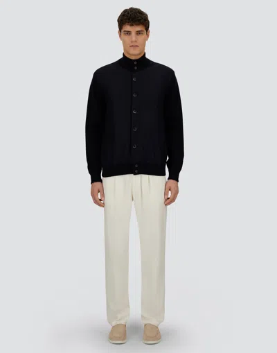Herno Blue Button-front High-neck Cardigan In Blue
