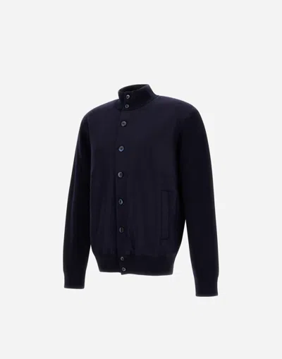 Herno Blue Button-front High-neck Cardigan In Blue